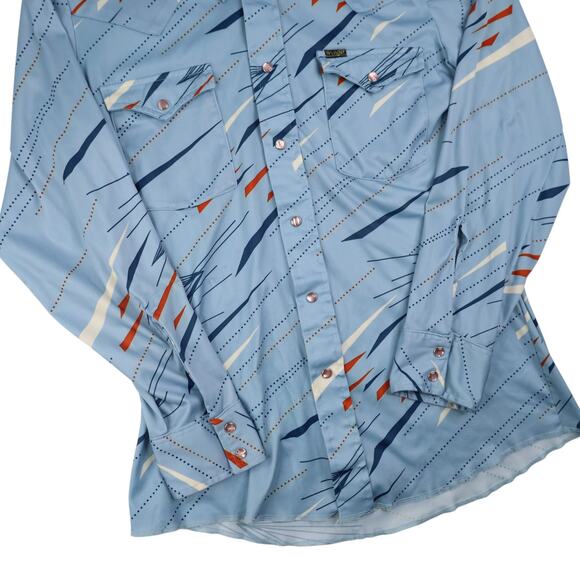 Vintage Wrangler MCM Design Polyester Pearl Snap Shirt - Picture 3 of 8